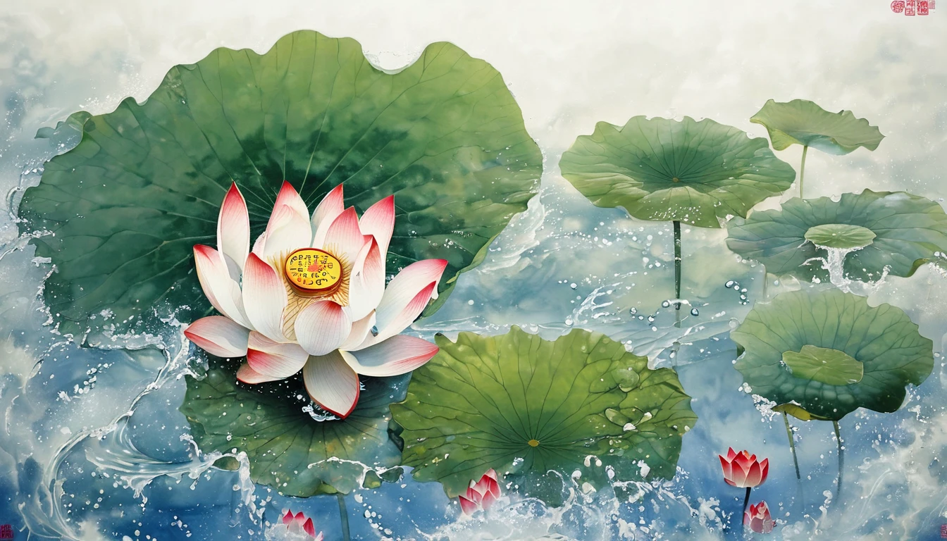 中文墨water, Sky, Lotus Leaf, water, Lotus, Integrity，White Space