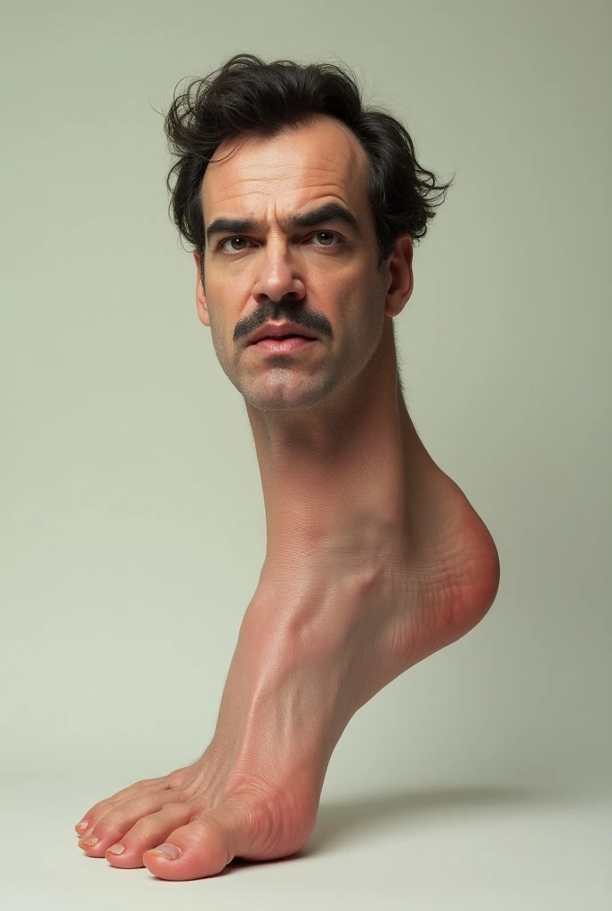 A man with nothing on with an erect penis head touching ceiling embarrassed face