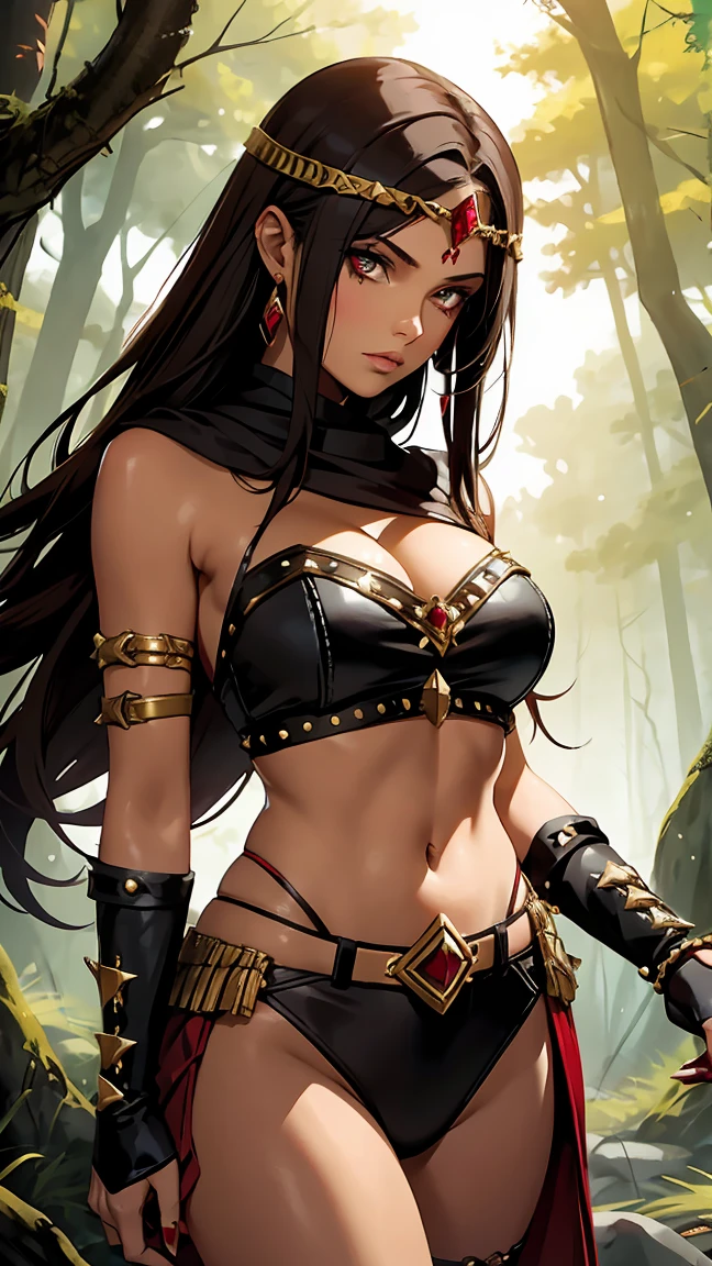 (masterpiece, best quality:1.2), (1 dark elf warrior,Bound by a lot of big metal chains:1.7), solo,dark skin,sweating skin,Open pose:1.7,(hair over one eye, wet hair),