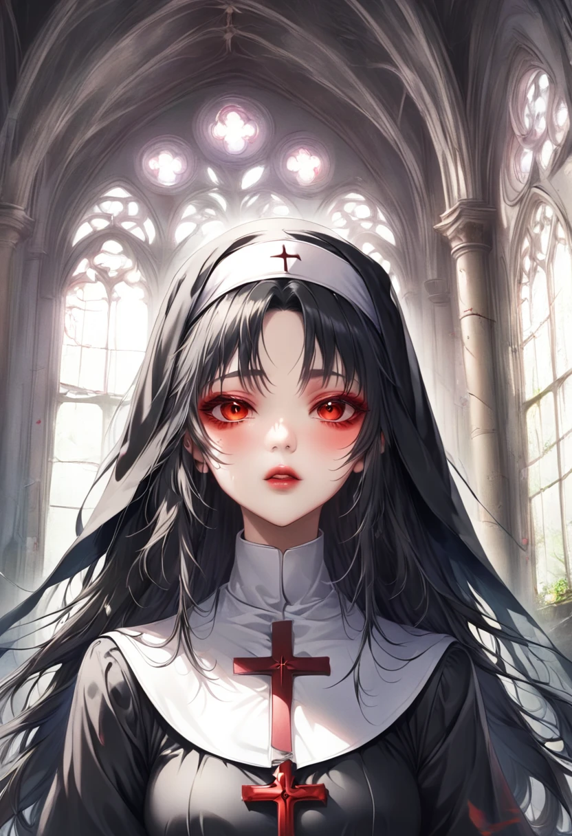 Nuns, Gothic, Abandoned Church,  yandere:1.2