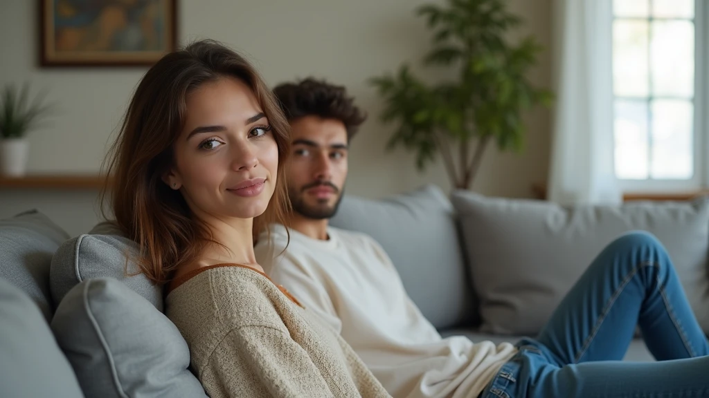 um casal romantico deitados no sofa da sala namorando