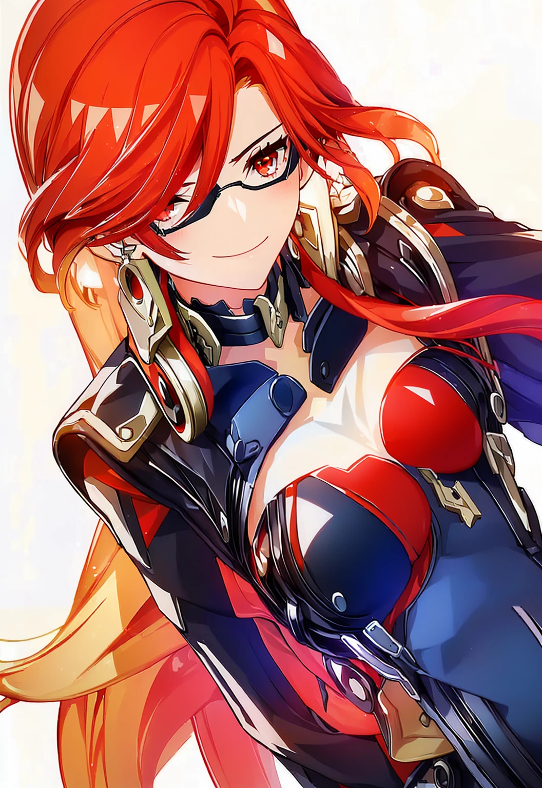 ((( white background, viewer with thin and strong eyesight))), ((Adult female)),  Best Quality, Red Hair, Red Eyes,  square sunglasses , black bodysuit , Two-handed sword, Controlling Fire, Marvica ,whole body, blush, smile、 very detailed、 high resolution、 high resolution、 THE DEPTH OF WRITTEN BOUNDARY, sword about the size of a body 