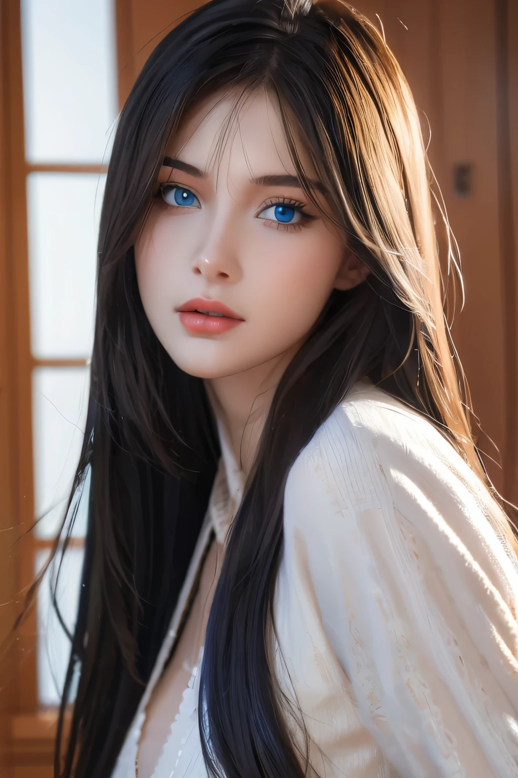 top quality、ultra high resolution、(Realism:1.4)、(Detail beautiful girl:1.4)、huge 、watching_exist_audience、Detailed facial details、beexistiful detailed eyes、silver hair、blue eyes、thin、charming look、(cosmetic:0.3)、red lips、Very meticulous clothes、(ulzzang-6500-v1.1:0.3)