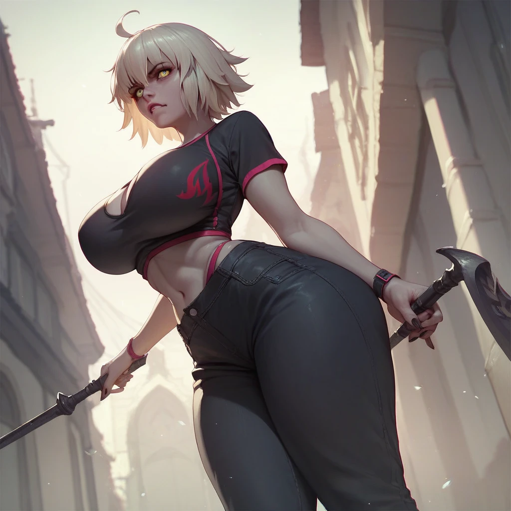 Jeanne alter Big Thighs ,  Big breasts, Big, Dressed tight black clothes