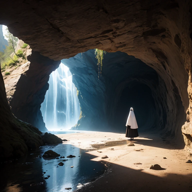 Nun, cave, bright, puddle, luminous, advanced, vibration, wind, sensation,