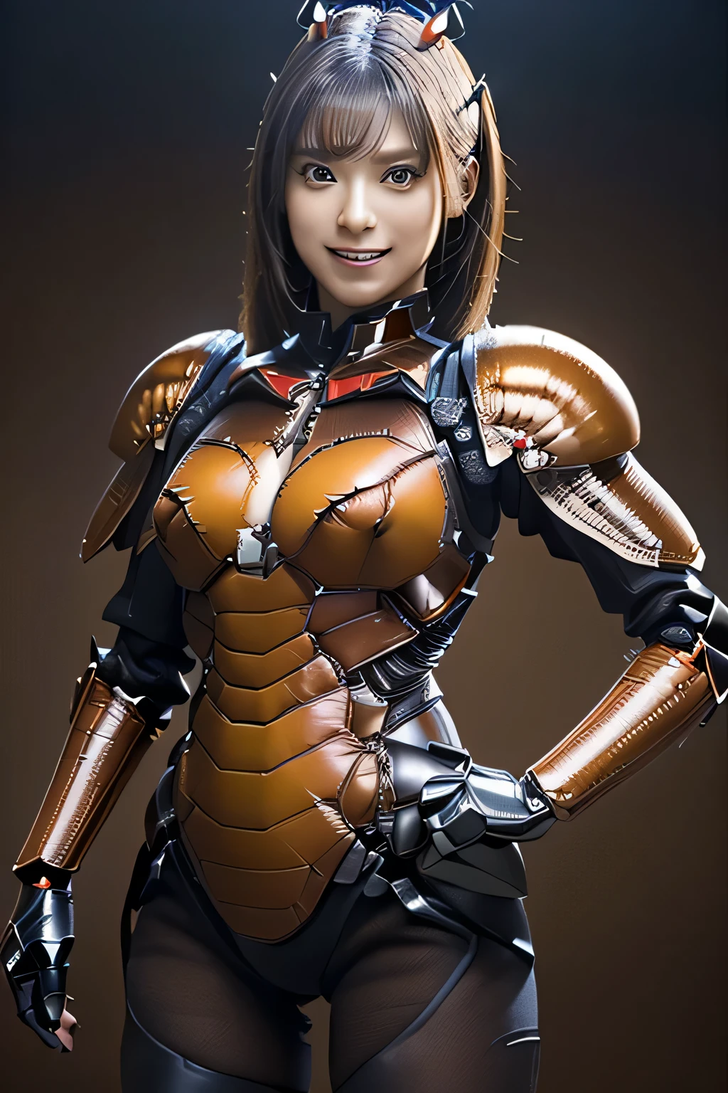 (high resolution,masterpiece,best quality,extremely detailed CG, anime, official art:1.4), realistic, photo, amazing fine details, all intricate, gloss and shiny,awesome many layers, 8k wall paper, 3d, sketch, kawaii, illustration,( solo:1.4), perfect female proportion,villainess, (fusion of dark brown cockroach and lady:1.4), (brown cockroach form lady:1.2), (brown cockroach lady:1.2), (fusion:1.2), (solo:1.4), (evil smile:1.2), muscular, abs, (cockroach brown exoskeleton bio insect suit:1.4), (cockroach brown exoskeleton bio insect armor:1.2), (brown transparency cockroach wing:1.4), (brown cockroach antennae:1.3),