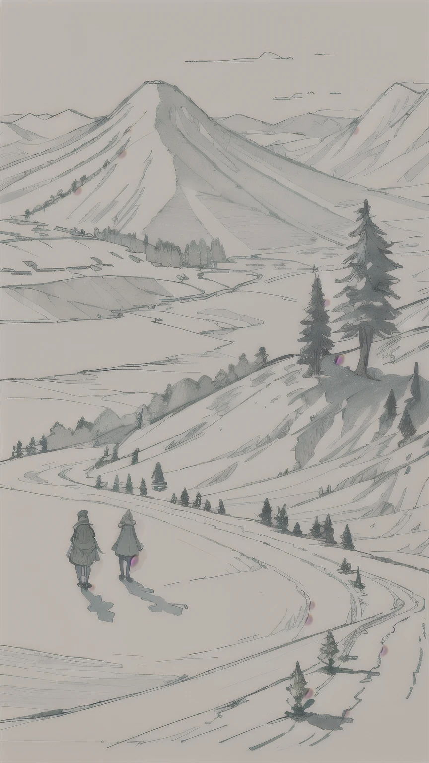 Sketches of a drawing of a group of people walking on a hill - SeaArt AI