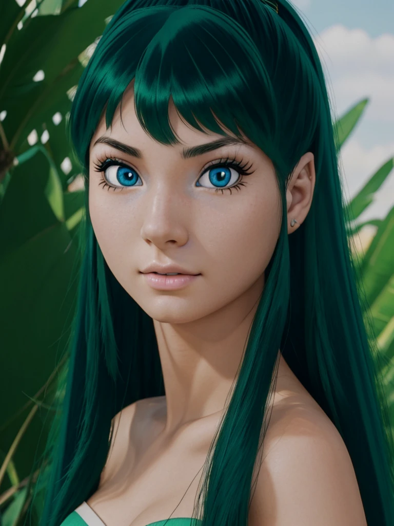 18 years old Lum Urusei Yatsura, detailed portrait, realistic, photorealistic, blue eyes, beautiful detailed face, extremely detailed eyes and face, longeyelashes, intricate details, highly detailed, 8k, ultra-detailed, masterpiece, studio lighting, physically-based rendering, vivid colors, cinematic lighting