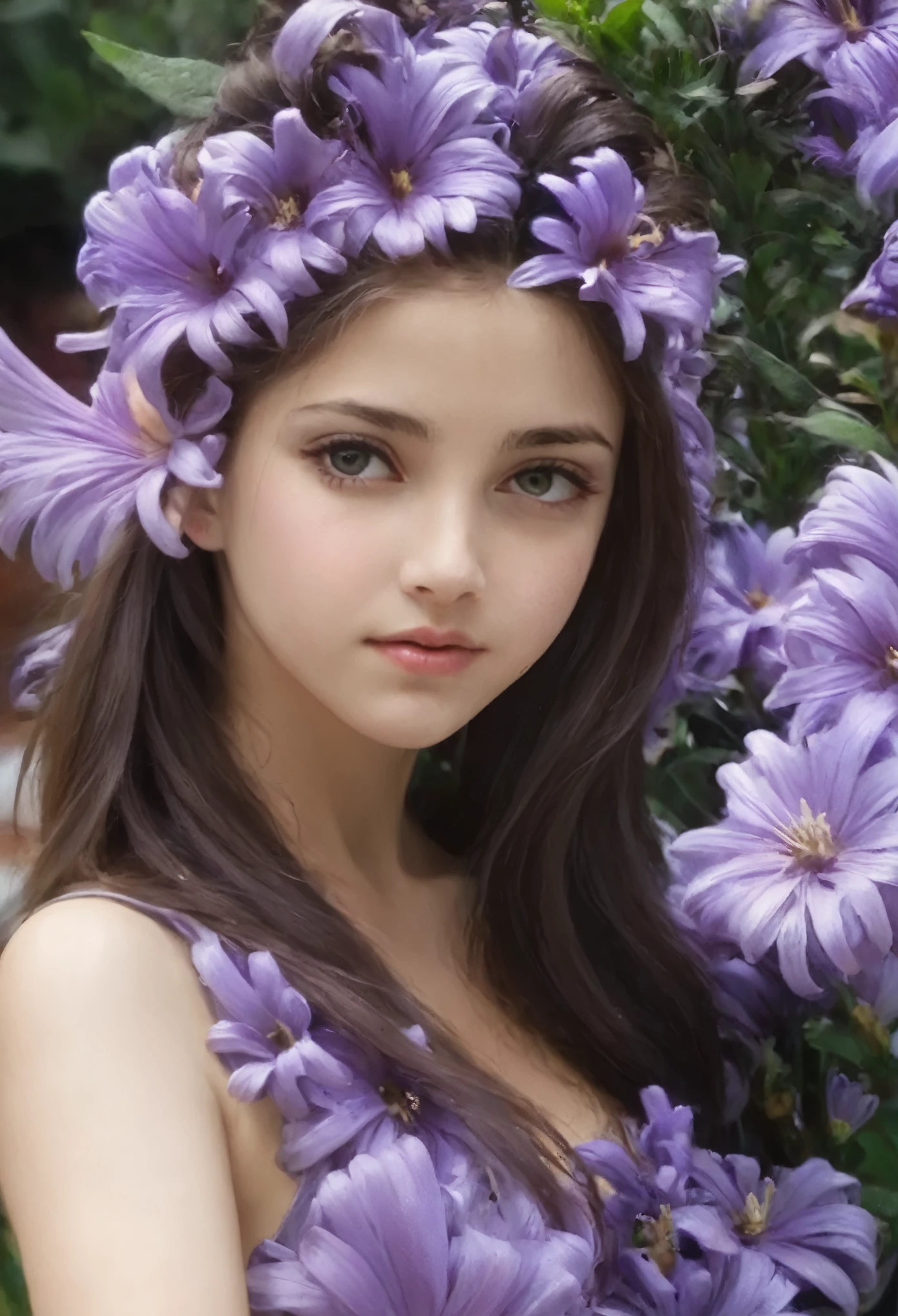 1girl,solo,best quality, high quality, masterpiece, 
 flower, purple flower, 