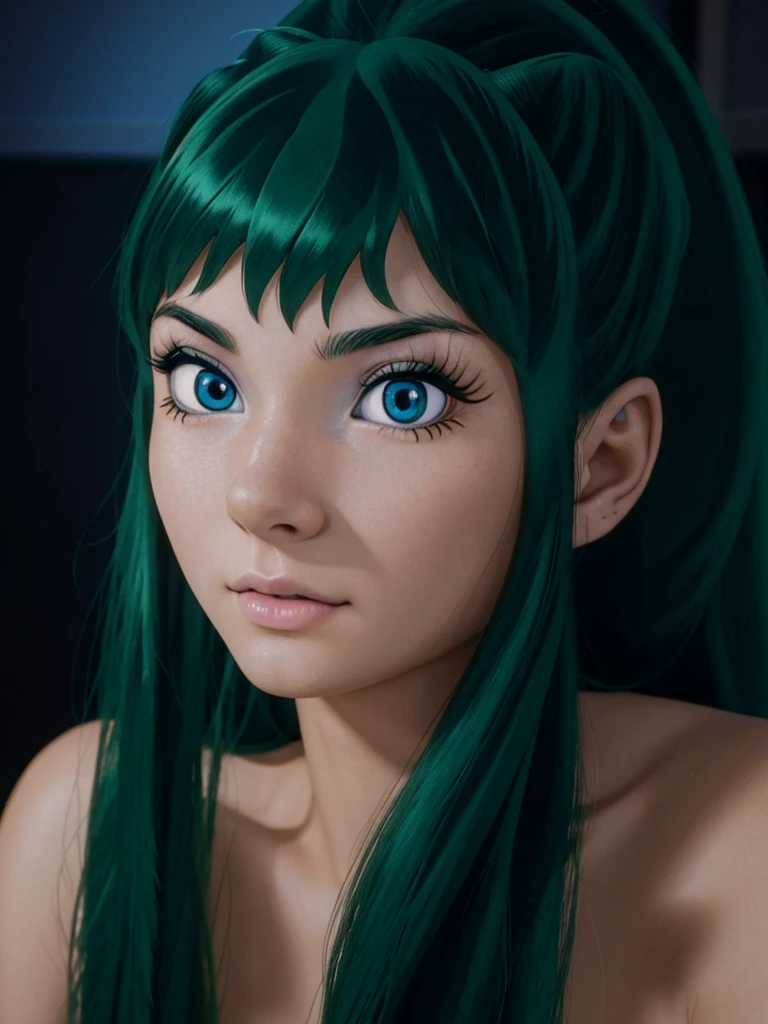 18 years old Lum Urusei Yatsura, detailed portrait, realistic, photorealistic, blue eyes, beautiful detailed face, extremely detailed eyes and face, longeyelashes, intricate details, highly detailed, 8k, ultra-detailed, masterpiece, studio lighting, physically-based rendering, vivid colors, cinematic lighting