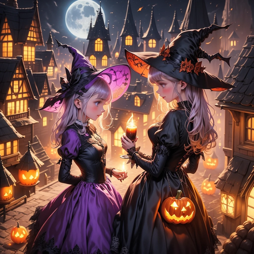 Halloween image descriptions 1. **Main Theme**: Spooky or iconic images associated with Halloween, ghosts, bats, or witches. 2. **Colors**: Dominantly black, orange and white, with green or purple accents. 3. **Details**: Detailed elements such as a full moon, a dry tree, or a haunted house. 4. **Style**: Cartoonish or slightly realistic illustrations, 6. **Additional**: Can be short text like "Happy Halloween" or "Trick or Treat" in a horror-style font. The result is an interesting design that is perfect for Halloween celebrations.