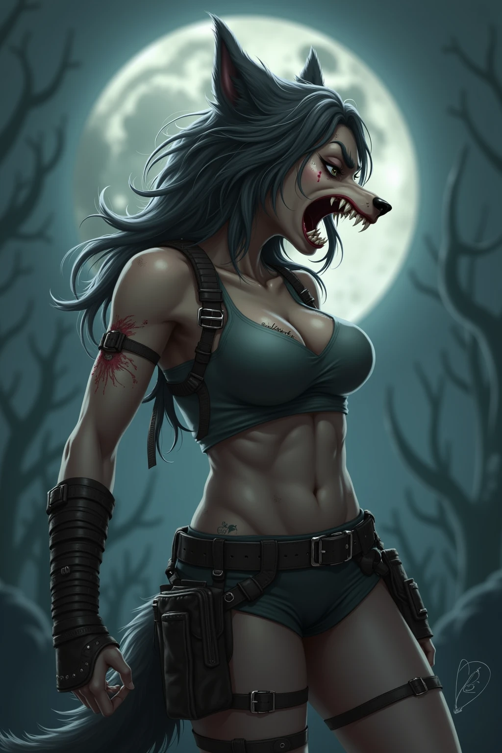 Female Cartoon rattlesnake dressed like WWE wrestler Rhea Ripley . Cartoon rattlesnake head. Cartoon rattlesnake face. Cartoon rattlesnake body. Cartoon rattlesnake arms. Cartoon rattlesnake hands. Cartoon rattlesnake legs.
Short straight black hair. Black lipstick . Muscular. Black underwear. Fishnet stockings. Black boots.