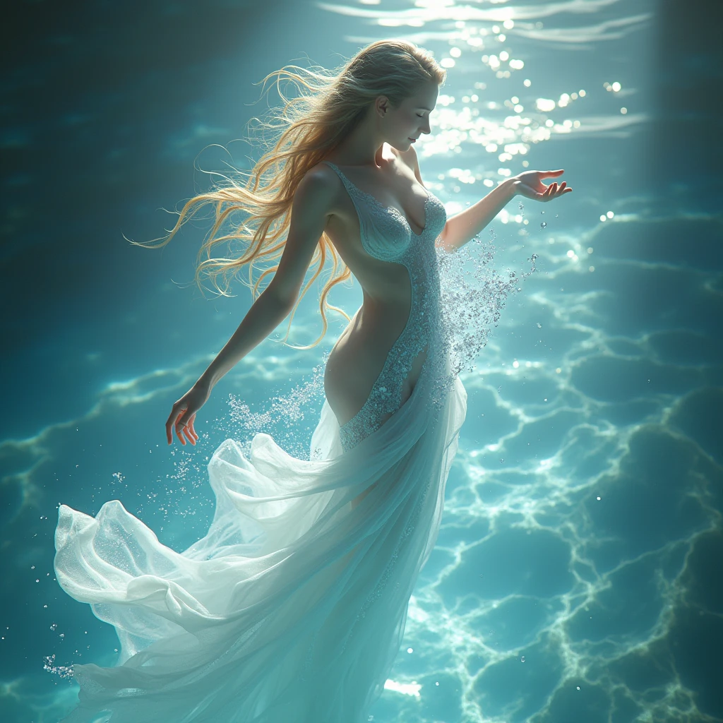 The overall appearance is one of natural beauty and tranquility, with the girl harmoniously integrated into the underwater landscape.', ], tags='beautiful girl, underwater, flowing hair, serene, peaceful, harmony, floating, vibrant marine life, minimal attire, natural beauty, tranquility, aquatic surroundings',atmosphere='Serene and peaceful, reflecting harmony with the underwater world.', style='Captivating and detailed, emphasizing the natural beauty and tranquility.', quality_meta='High resolution with detailed textures and serene expressions.',