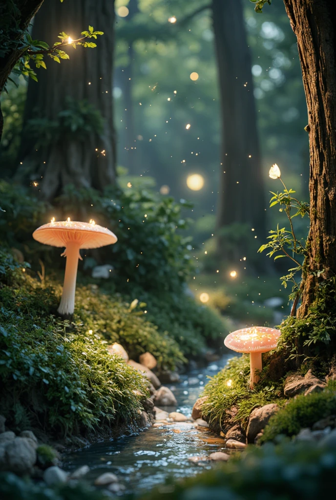 Masterpiece, best quality, (very detailed CG unity 8k wallpapers), (best quality), (best illustrations), (best shadows), forest theme with natural elements. Tall trees, quiet streams, glowing little mushrooms, surrounded by delicate leaves and branches, with fireflies and glowing particle effects,, (natural elements), (jungle theme), (leaves), (branches), ( fireflies), butterflies, (delicate leaves), (glow), (particle effects). , isometric 3D, Octane rendering, ray tracing, super detailed