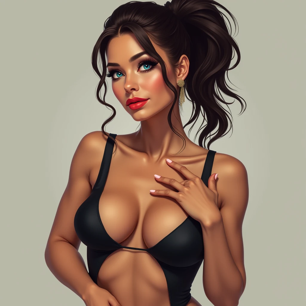 Create an image of elastigirl from "The Incredibles" she should be semi naked, in a thong, giving a seductive look. It should be just like in the drawings
