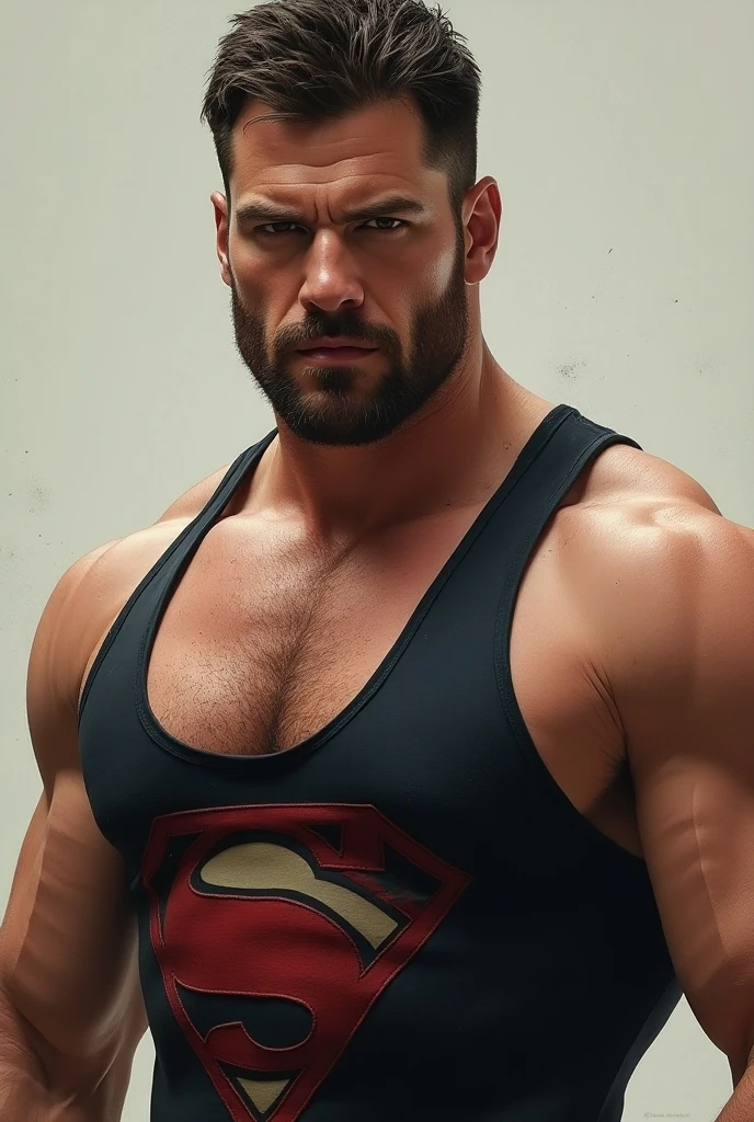 1 man full body fully shaven black hair blue eyes huge muscular 24 big thick penis large testicles greeting the viewer superman costume age 45 morning