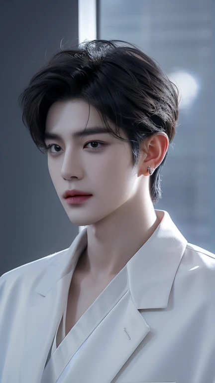 Full Body Portrait. Photorealistic, cool, cute, fresh, healthy, lovely sweet and gorgeous boys looking like Xia Zhiguang, Gao Zi Tian, Chang Zhekuan, Sun Zeyuan, Cheng Yufeng, Cai Xukun, Liu Te, Lin Yi, Jin of BTS, Lee Jong Suk, Li Xiangzhe, Wang Yibo, Cha Eun-woo, Zhang Hao, Liu Xukang, Xu Zhibin, Chen Xingxu, Yin Haolun, realistic photos, showing head to toe, handsome faces, beautiful hands. 

Tall, handsome Chinese Idol boys of handsome CPop, KPop Super Star Idol Boys posing as fashionista models. Fancy hairstyles. Sexy, Sensuous, Gorgeous. Sensational. No Mandarin round collars. 
Focus on fashion. To create latest fashion game changer. Extraordinary. Special. Eye catching wear. Disrupt fashion, model idol industry with handsome Chinese boys wearing  insanely out of this world fashion.  

Full body portrait. Shows full head, handsome faces. Ultra-realistic.  Detailed, delicate, smooth, exquisite Pale Fair skin.  

Strutting on runway, wearing the most fashionable and futuristic looking, modern funky fashion of exquisite clothes of radiant, iridescent colors, are handsome, princely, Chinese, Korean, Japanese boys of boy bands in CPop, KPop all 2.03 m tall in height. 

Beautifully designed Headgear. Wear Jewelry. Earrings. modelshoot style
 ((highest quality, 8K, masterpiece: 1.3)), Handsome boy in street fashion:1.5, 18-year-old、Delinquent boy、full body shoot, well-groomed face, black hair color、thin face、（white skin:1.5）、whole body、black eyes、（beckoning:2.0）、(looking:2.0) Chinese, Japanese, Korean Boy、Chen Zheyuan, Chang Zhekuan, Jin of BTS, Liu Te, Lin Yi, Xie Binbin, Hyunjin、Super handsome、sexy eyes、Extra-fine face, handsome nose, small eyes and face, beautiful lighting, High resolution, detailed mouth, smile, whole body: 1.5, perfect body shape、super slim，medium hair、STUSSY clothes、silver accessories、Oversized clothes、fashionable