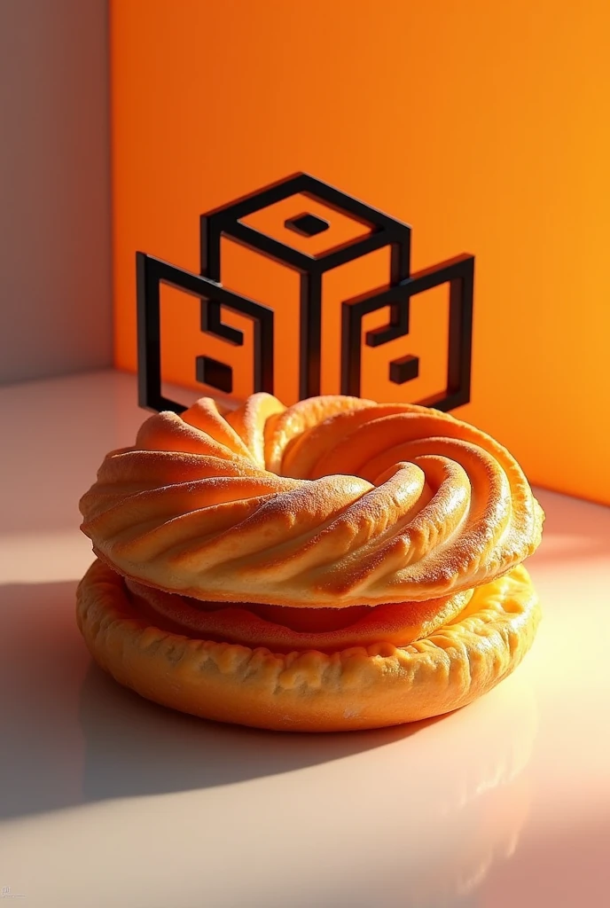 a detailed palmier dessert, black and orange colors, geometric logo design, studio lighting, 4k, highres, ultra-detailed, photorealistic, vibrant colors, dynamic composition, minimalist, elegant, graphic design, graphic artist, digital art