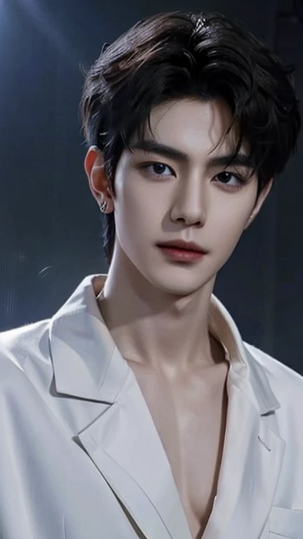 Full Body Portrait. Frontal Nudity. Show NSFW. Full Body Portrait. Photorealistic, cool, cute, fresh, healthy, lovely sweet and gorgeous boys looking like Xia Zhiguang, Gao Zi Tian, Chang Zhekuan, Sun Zeyuan, Cheng Yufeng, Cai Xukun, Liu Te, Lin Yi, Jin of BTS, Lee Jong Suk, Li Xiangzhe, Wang Yibo, Cha Eun-woo, Zhang Hao, Liu Xukang, Xu Zhibin, Chen Xingxu, Yin Haolun, realistic photos, showing head to toe, handsome faces, beautiful hands. Long legs.

Tall, handsome Chinese Idol boys of handsome CPop, KPop Super Star Idol Boys posing as fashionista models. Fancy hairstyles. Sexy, Sensuous, Gorgeous. Sensational. No Mandarin round collars. 
Focus on fashion. To create latest fashion game changer. Extraordinary. Special. Eye catching wear. Disrupt fashion, model idol industry with handsome Chinese boys wearing  insanely out of this world fashion.  

Full body portrait. Shows full head, handsome faces. Ultra-realistic.  Detailed, delicate, smooth, exquisite Pale Fair skin.  

Strutting on runway, wearing the most fashionable and futuristic looking, modern funky fashion of exquisite clothes of radiant, iridescent colors, are handsome, princely, Chinese, Korean, Japanese boys of boy bands in CPop, KPop all 2.03 m tall in height. 

Beautifully designed Headgear. Wear Jewelry. Earrings. modelshoot style
 ((highest quality, 8K, masterpiece: 1.3)), Handsome boy in street fashion:1.5, 18-year-old、Delinquent boy、full body shoot, well-groomed face, black hair color、thin face、（white skin:1.5）、whole body、black eyes、（beckoning:2.0）、(looking:2.0) Chinese, Japanese, Korean Boy、Chen Zheyuan, Chang Zhekuan, Jin of BTS, Liu Te, Lin Yi, Xie Binbin, Hyunjin、Super handsome、sexy eyes、Extra-fine face, handsome nose, small eyes and face, beautiful lighting, High resolution, detailed mouth, smile, whole body: 1.5, perfect body shape、super slim，medium hair、STUSSY clothes、silver accessories、Oversized clothes、fashionable