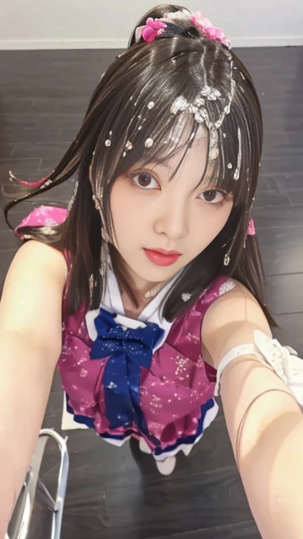 There's a young girl taking a selfie, 8K selfie photo, Yoshitomo Nara, sakimichan, Ulzzang, Sakimi-chan, Chiho, shikamimi, change, change in dress, 2263539546], Bookmark