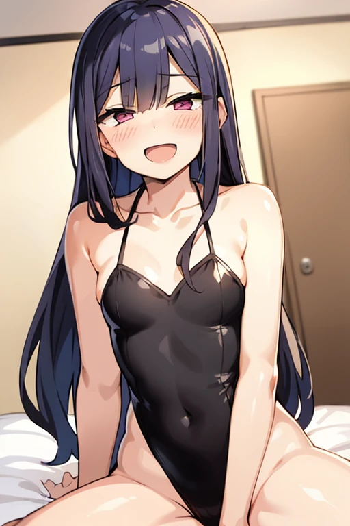 ((Best Quality)), ((masterpiece)), (be familiar with),  perfect face, indoor, bedroom,  is watching viewers,
One woman,  Kitakawa Kaiumi,
 characters with open mouth , Ecstatic expression, blush, smile,
Small breasts,  flat chest, , ,  s, Girl,
Long Hair,  long hair,
Leg spread,