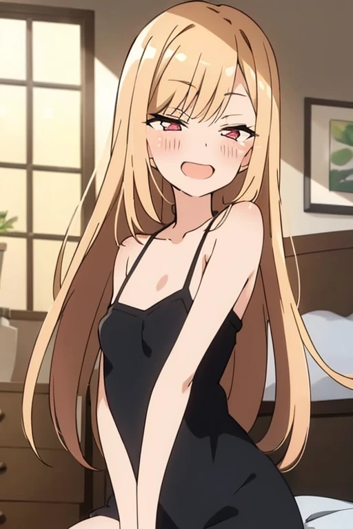 ((Best Quality)), ((masterpiece)), (be familiar with),  perfect face, indoor, bedroom,  is watching viewers,
One woman,  Kitakawa Kaiumi,
 characters with open mouth , Ecstatic expression, blush, smile,
Small breasts,  flat chest, , ,  s, Girl,
Long Hair,  long hair,
Leg spread,