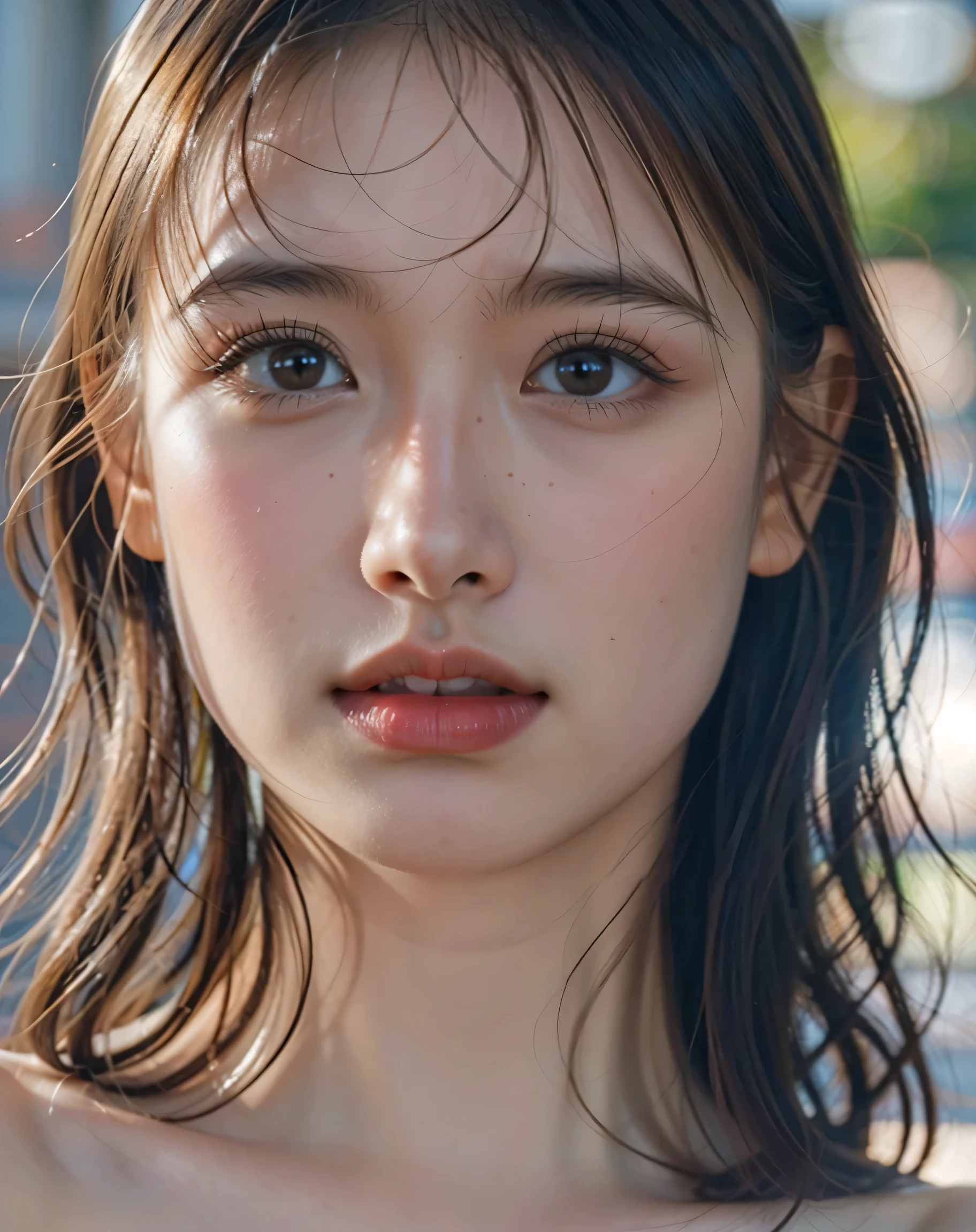 best quality, face focus, soft light, ultra high res, (photorealistic:1.4), RAW photo, {1 japanese girl:, solo},{{{From front, upper body , look at viewer}}, {naked},{ nude},{ bare ,cute, (pupil, lights in the eyes),{{ Double eyelids on both eye}},{{ Long eyelashes}}},detailed beautiful face, (small chest),(high resolution detail of human skin texture), (long hair)