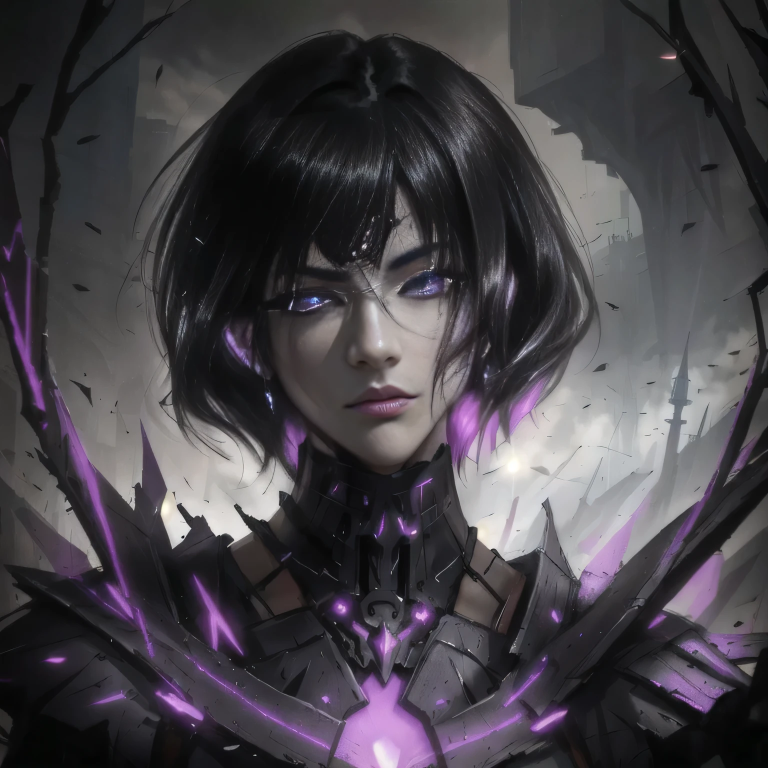a woman with purple eyes and a black dress stands in front of a dark background, epic fantasy art style, dark fantasy style art, anime art wallpaper 4k, anime art wallpaper 4 k, dark art style, epic fantasy digital art style, fantasy art style, epic fantasy art style hd, anime epic artwork, anime style 4 k, epic anime style, anime cyberpunk art