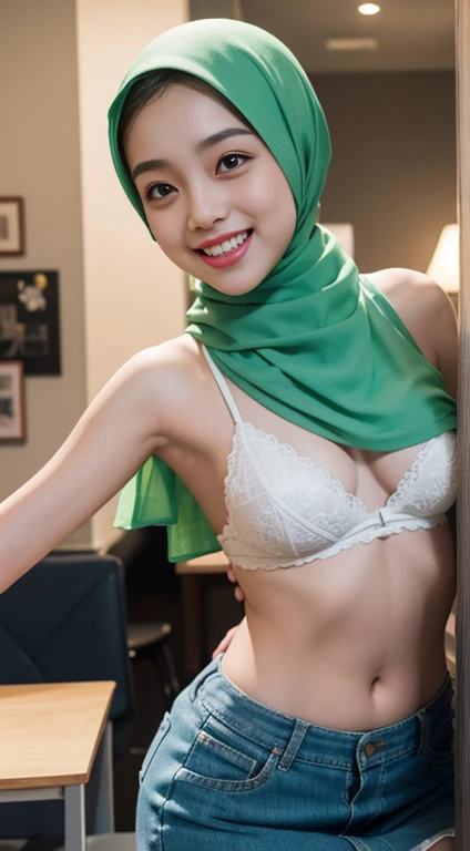 (((spreading legs))), ((SARAH BANKS)), G-STRING & THONG, (from behind out) seductive pose, ((Flat Chest:1.2)), (Happy smile), (((HIJAB MALAY GIRL))), masutepiece, High quality, UHD 32K, Realistic face, Realistic skin feeling , A Japanese Lady, 58 years old matured lady, , Very cute and baby-like face, (((FLAT CHEST))), (Night time at forest), ((look In front  at the camera and SADNESS)), (((GREEN FLUORESCENT & GREEN FLUORESCENT))), (((CUTE GIRL))), ((GREY FLUORESCENT LIPS)), ((Floral Pattern)) little ((wearing pastel lace strapless bra)), dark night background , black forest night, horror scary place,