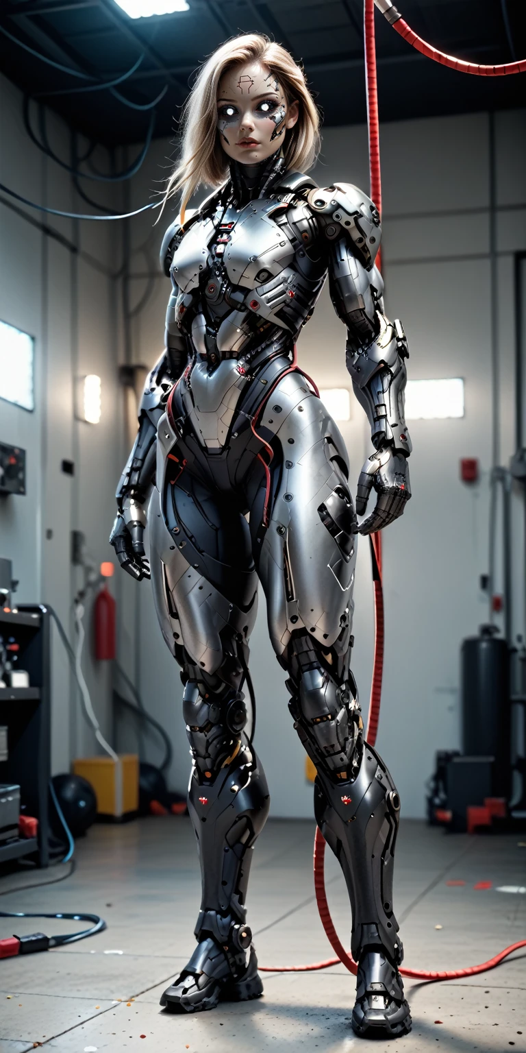 score_9, score_8_up, score_7_up, photo, photorealistic, Gorgeous sexy muscular (skinny) cyborg girl, (white eyes, black sclera:1.5), (full cyborg mechaExosuit:1.45), (black metallic cyborg arms, legs, thighs, & torso:1.75), goth makeup,  sinozick style, (skinny legs:-0.75), (full body view:1.45), (flat chest, bodybuilder physique:1.45), (cable extensions as hair:1.45), (beautiful girl face:1.25)