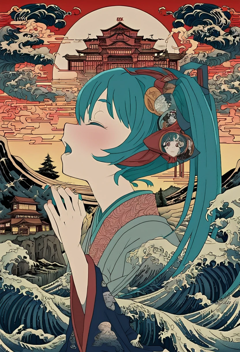 (8k)  Ultra High Level Quality ８ｋ　 Avant-Garde Art Realistic Direction 　 Studio Ghibli's New Anime 　 Hatsune Miku　Ukiyo-e POP art　Alphonse Mucha　Beautiful profile　Impressionism　print　pretty 　Critique of Machine Civilization 　 Hatsune Miku　sun　Picasso　 King Crimson's Palace 　Madness and Lamentation　 Shaman's Prayer Close Your Eyes and Shout　 Avant-garde Art Realistic Direction 　Showa era Japan