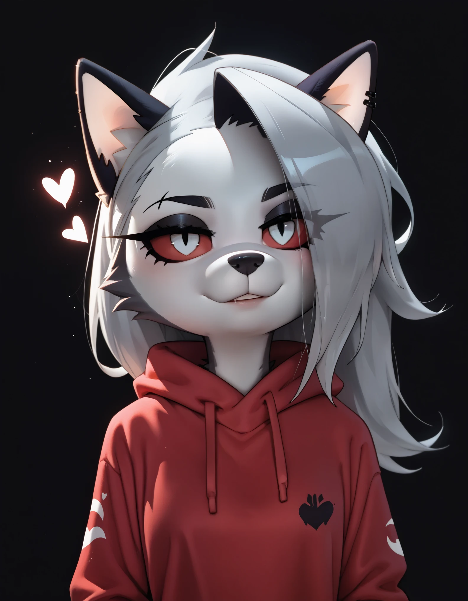 score_9_up, score_8_up, score_7_up, rating_safe, furry, anthro,
loona(jizokumode), hellhound, red sclera, looking at viewer, black background, <3,