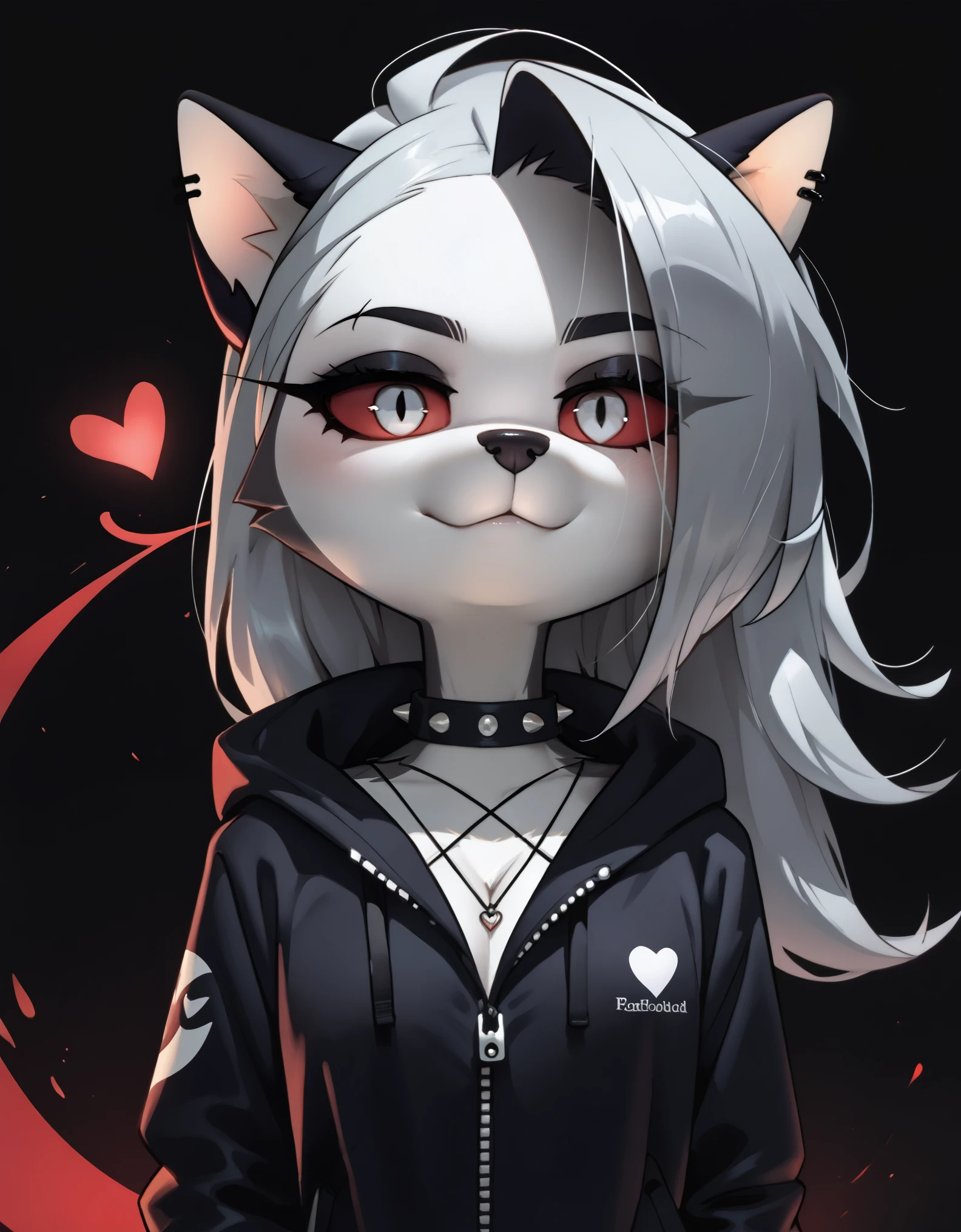 score_9_up, score_8_up, score_7_up, rating_safe, furry, anthro,
loona(jizokumode), hellhound, red sclera, looking at viewer, black background, <3,