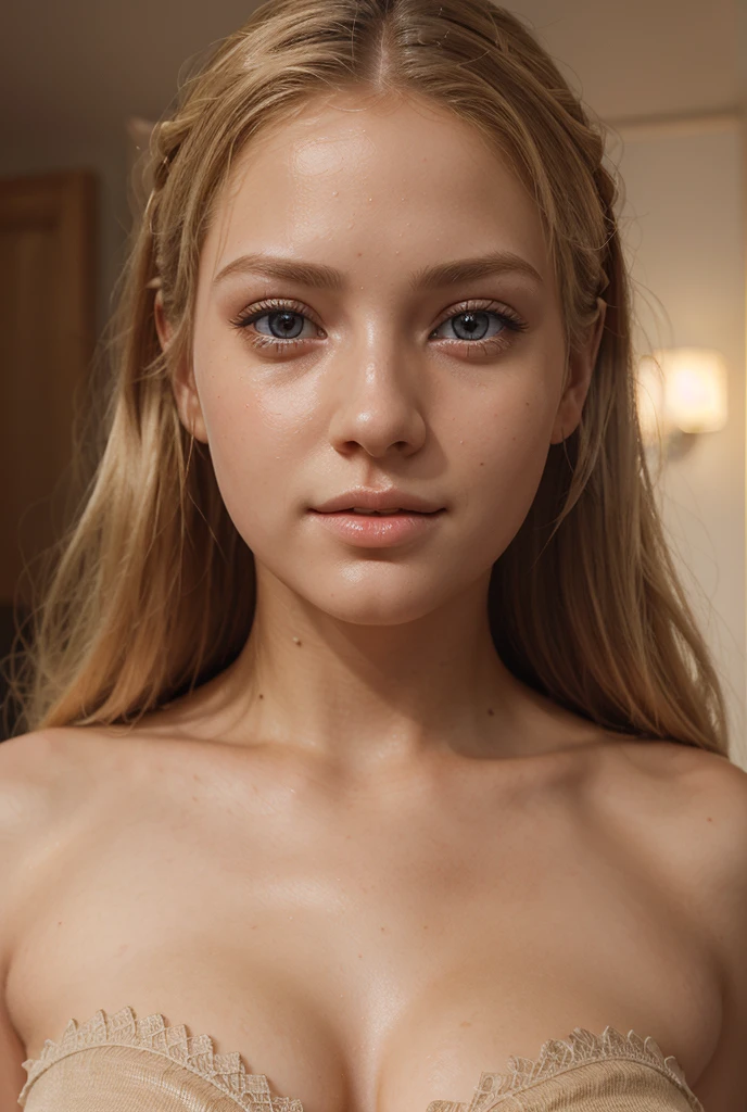 Make a realistic picture of a beautiful 19 year old blonde princess from the 7th century 