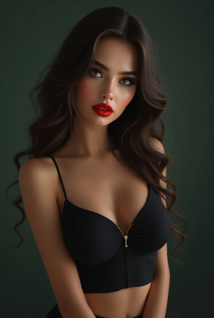 Gorgeous european woman with 50s pinup hair, wet hair, hair slicked back, combed straight back, slick hair, black gradient hair, dressed as a princess, cleavage, solid dark grey background