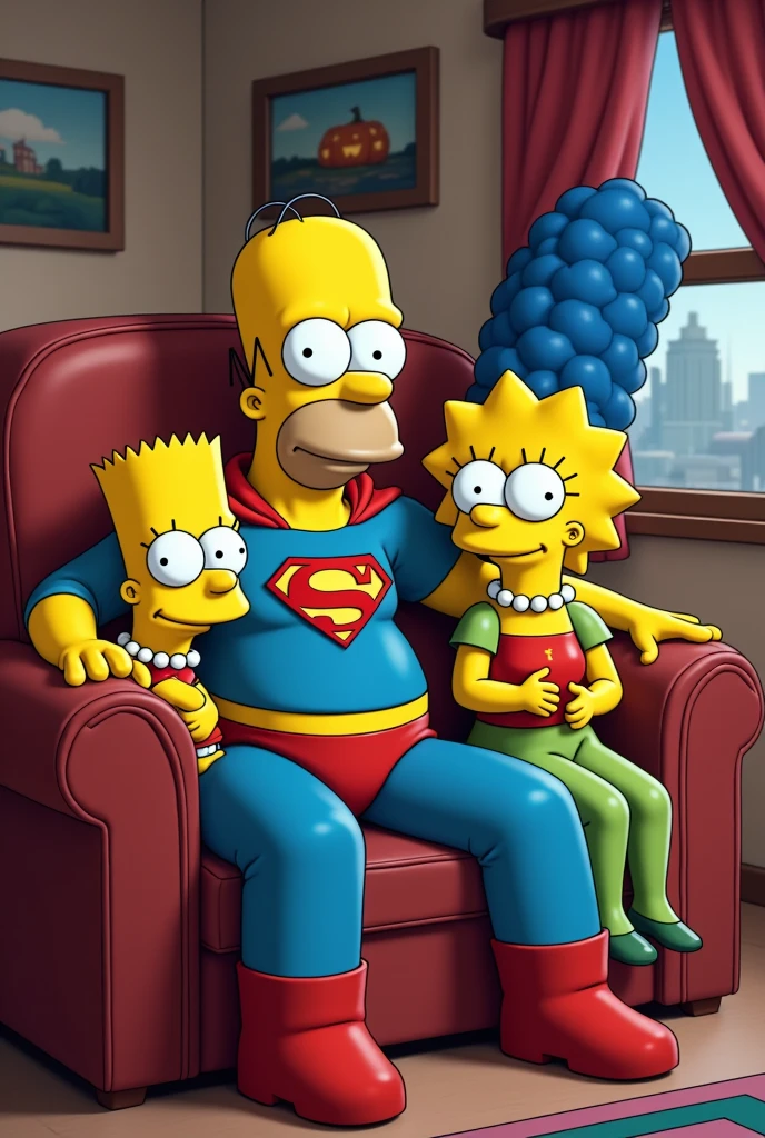  The Simpson family dressed in costumes for Halloween, [[[[homer:: Superman, Bart :: Robin , lisa::  catúbela Marge ::morticia, maggie::Merlin]]]] sitting on the armchair of the house in Springfield ,  waiting for the arrival of Halloween . --AR 3: 2 --stylize 0 --style PIXAR 3D  [[[ --not anatomically deformed :: pixelated image ::low quality]]]  --chaos 100 --iw 2 --q 1 --seed random --stop 100%  -m --w -1 --sref random -- 6 .1