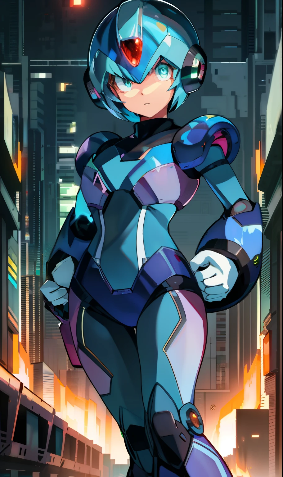 best qualityer，tmasterpiece，Ultimate resolution，downy，Extremely colorful，Colorful，Women combatants，a matural female，Short white hair，Tight combat suit，tightsuit，With a belt，Steel City background，the night，Normal posture