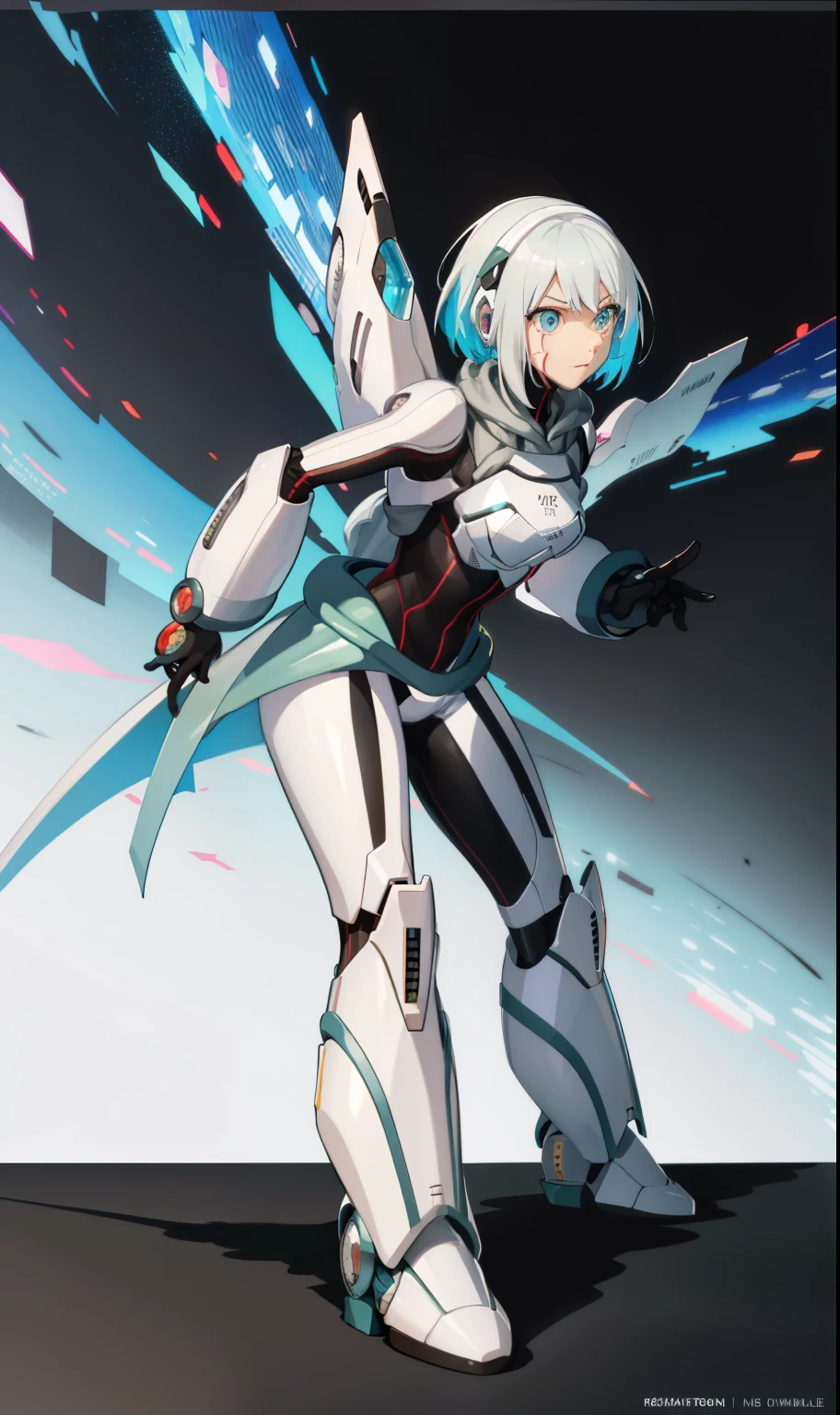 best qualityer,tmasterpiece,Ultimate resolution,downy,Extremely colorful,Colorful,Women combatants,a matural female,Short white hair,Tight combat suit,tightsuit,With a belt,Steel City background,the night,Normal posture