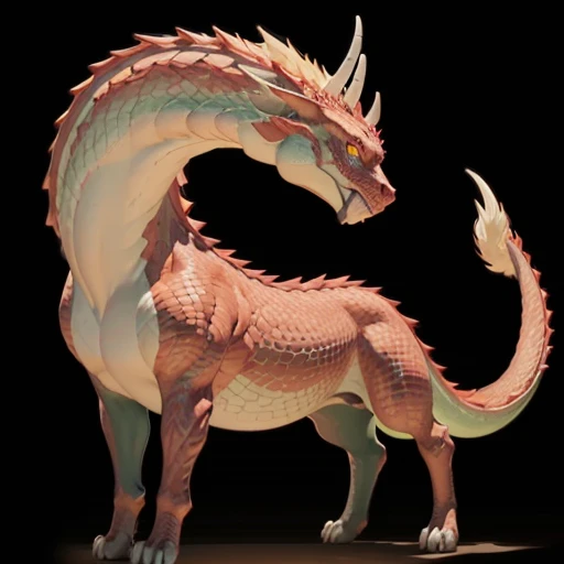   drawing on a textured background 、Majestic Dragon 、   has horns growing from the head  、  with flowing mane  、Long neck、Short legs 、Beautiful Scales、(Best Quality、4K、8k、  high resolution 、masterpiece:1.2)、Super detailed、(Genuine、  photorealistic、  photorealistic:1.37)、  Fantasy、 Fictional creatures、magic、  dramatic lighting、 bright color、  very detailed 、Complex scale 、 Muscular physique 、 dynamic poses、Powerful Being