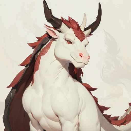 Draw a texture on the background、
 has horns growing from the head 、 manes 、Long neck,A dragon with short legs、
