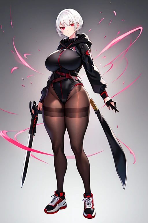 woman, nurse outfit, bloody, perfect curves, thick thighs, nurse boots, fishnet stockings, holding a bloody saw, perverse expression, high definition, RTX lighting, full body focus, morgue background.