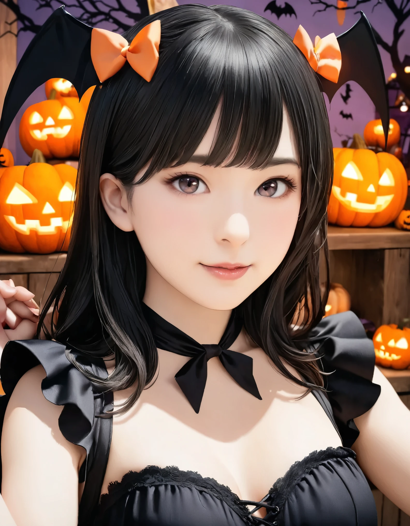 (best quality, 8k, high resolution:1.2), 1girl, halloween, upper body