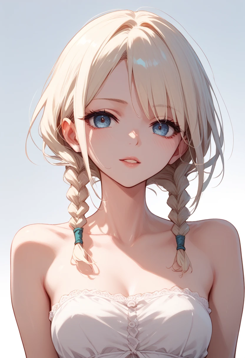 Braids, pure white skin、pure white blonde,