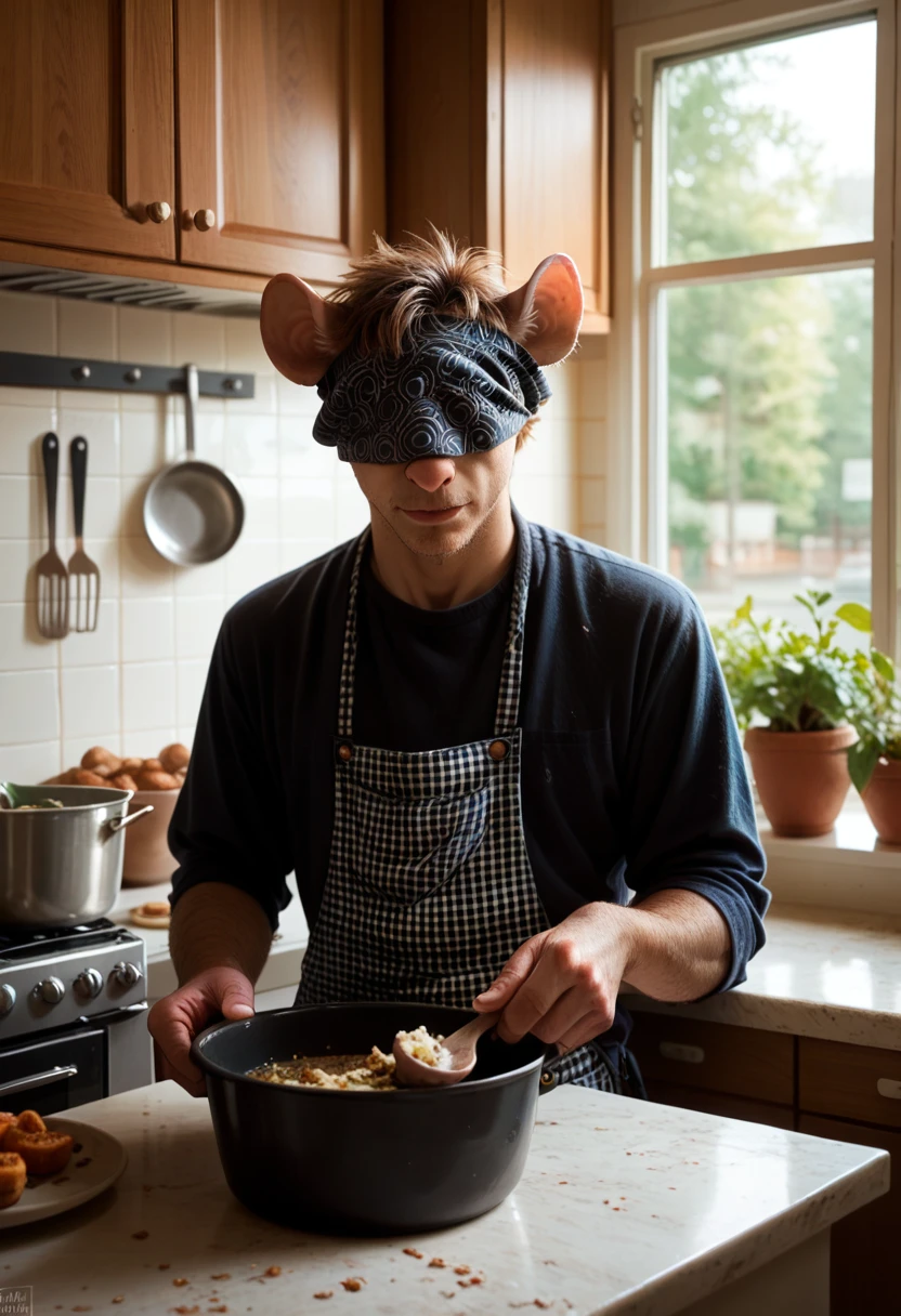 thin male solo cartoon opossum,author:zackary911,Hair covers the eyes, In the pot, kitchens, panini, food