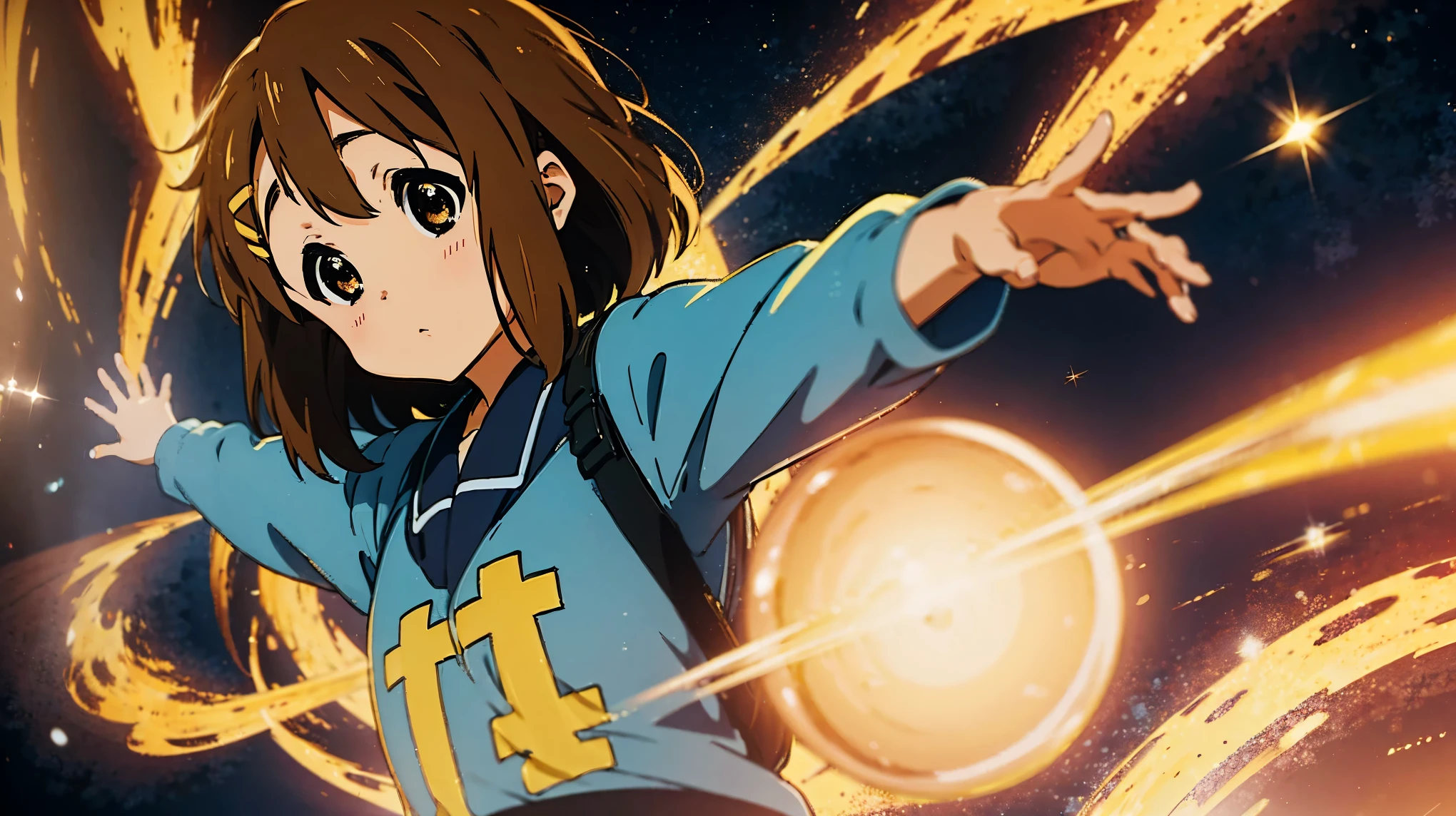 Hirasawa Yui From K-ON, beatiful eyes, 8K, Ultra detailed, Brown hair, gratitude pose