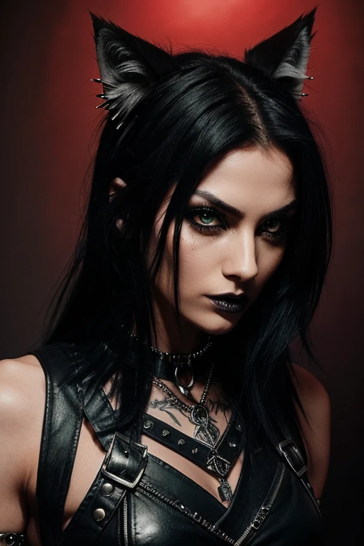 Kate Beckinsale posing for a photo, with black sclera eyes, very nice gothic top model, Beautiful Female Punk, dark piercing eyes, black leather skin, black grumpy eyes, nasty gaze, Aggressive look, Blue eyes and sclera, Lilith, Corpsepaint, Gothcore