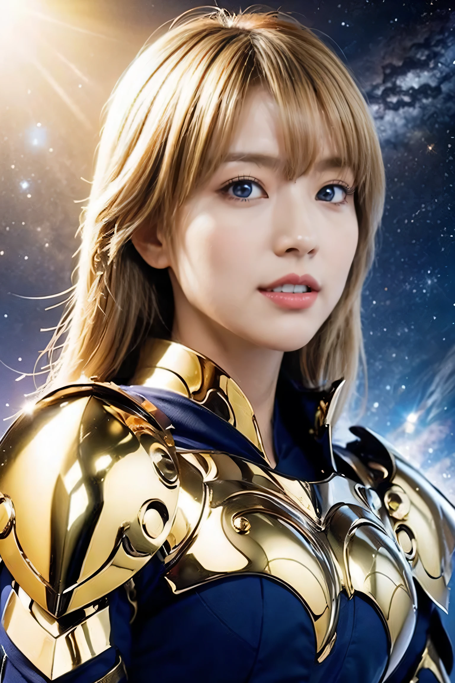 Realistic a warior knight of gold the zodiak Virgo versi sanit Seiya, hyredetailed, realistic skin textur, ultra high resolusion, Quality best masterpiece, photography original, realisame