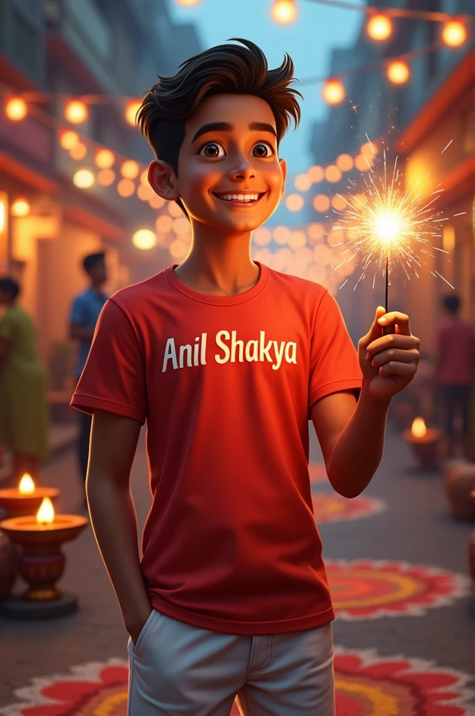Celebrate janmastmi by boy
Anjaney written on his tshirt