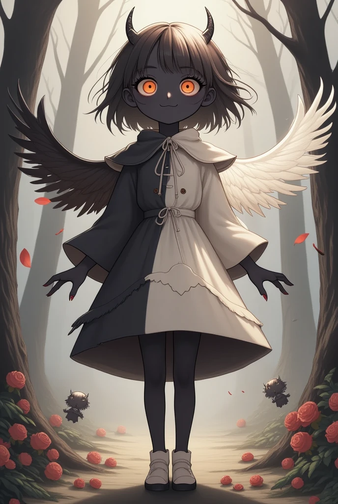 Meeting, (The girl has black wings. Outside the mirror, the girl has white wings, white hair, white clothes, a halo, and white tones. In the mirror, the girl has black wings, black hair, black clothes, aura, and black tones of 1 .5.) (symmetry: 1.3), split (black and white split: 1.3), black and white************, European style gorgeous and complex mirror, (.) Q version, Baby face, 3-headed body, ancient elf and weird, red lips: 1.3), exquisite makeup, (selected perspective: 1.5), (scattered feathers: 1.3), ( mirror: 1.2), overexposed, bare shoulders, flowers hairstyle, skirt, furry long sleeves, puffy sleeves, rose petals, mandala, chaotic, radial, streamlined, typographic art, colorful student space, high exposure, exquisite headdress, skirt ed in formal attire, look looking at the viewer, feathers, gorgeous, looking at the viewer, flowing hair, random beams, spots, glare, exposed backlight, dreamy light and shadow, backlight, ultra high saturation, masterpiece, best quality, detailed details, high contrast, ultra high definition, 8k, wallpaper,
