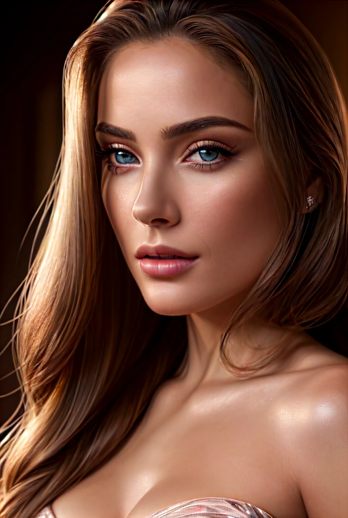 a beautiful young woman, detailed realistic portrait, beautiful eyes, full lips, flawless skin, long flowing hair, sensual expression, seductive pose, elegant evening gown, shimmering fabric, dramatic lighting, cinematic composition, photorealistic, 8k, (best quality,4k,8k,highres,masterpiece:1.2),ultra-detailed,(realistic,photorealistic,photo-realistic:1.37)